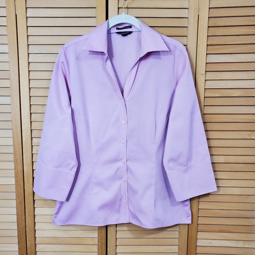 Lands End Women's No-Iron Pinpoint Oxford Flip Cuff Shirt 12